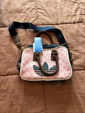 adidas Pink Patterned Crossbody Bowling Bag with Brown Trim